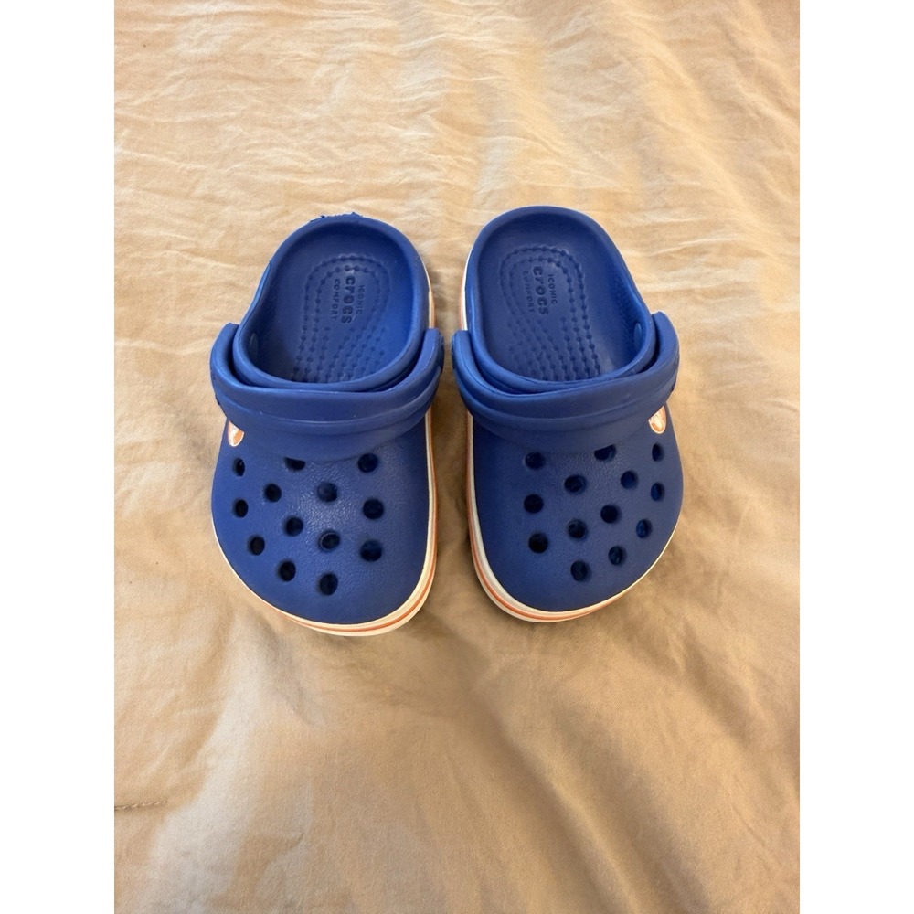 Crocs Baby Toddler Shoes C4 Navy Blue White Red Slip On Water Clogs